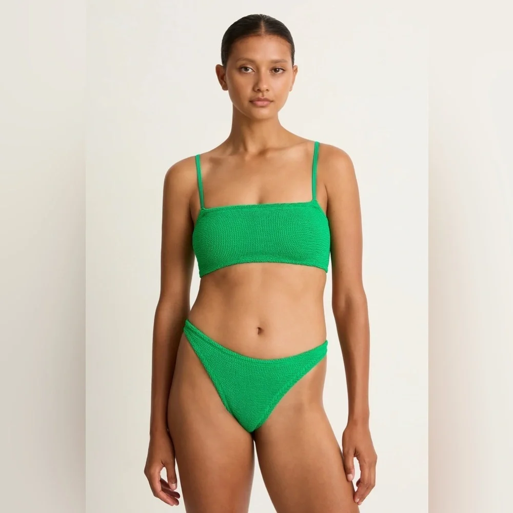 New Hunza G Bikini SET Emerald Green Gigi Crinkle Stretch Swimsuit Lime Jungle